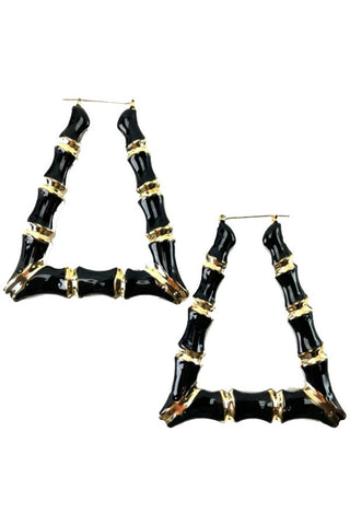 90's Triangle Bamboo Earrings (Black/Gold)