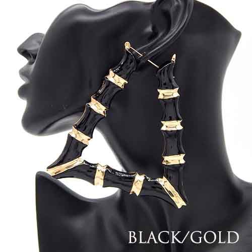 90's Triangle Bamboo Earrings (Black/Gold)