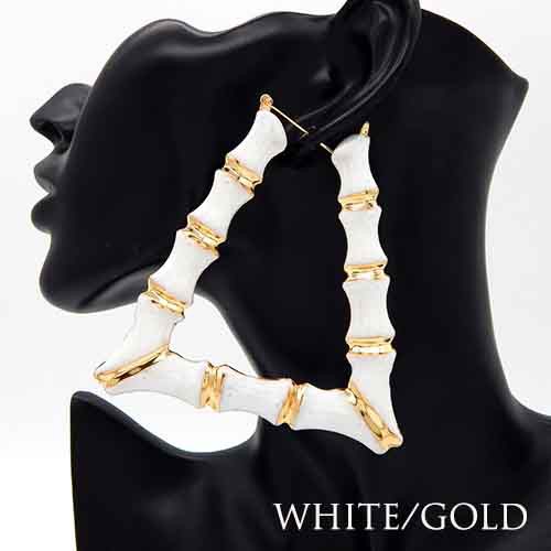 90's Triangle Bamboo Earrings (White/Gold) – Nique At Nite