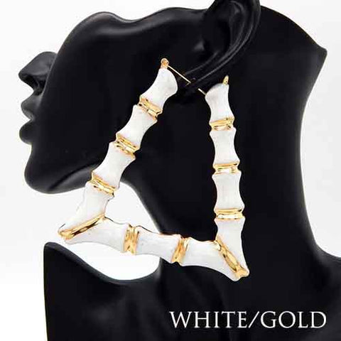 90's Triangle Bamboo Earrings  (White/Gold)