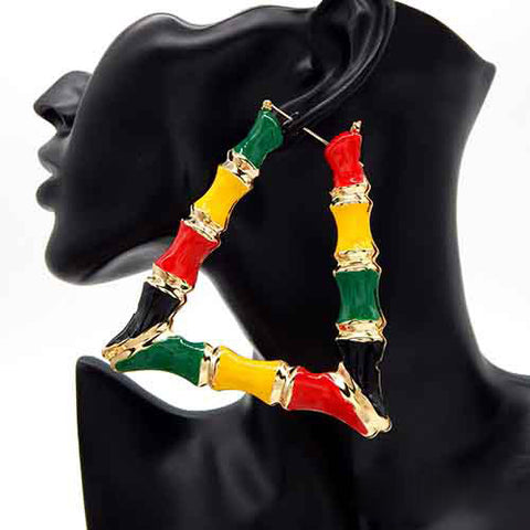 90's Triangle Bamboo Earrings (Rasta color)