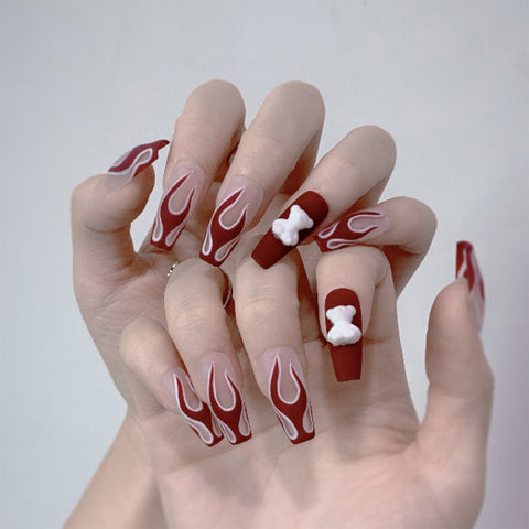 Fire Red and White puppy nails 19