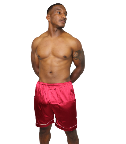 Men silk pajamas shorts ( red )